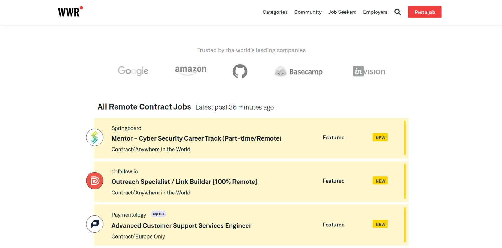 "contract" remote jobs available on WeWorkRemotely